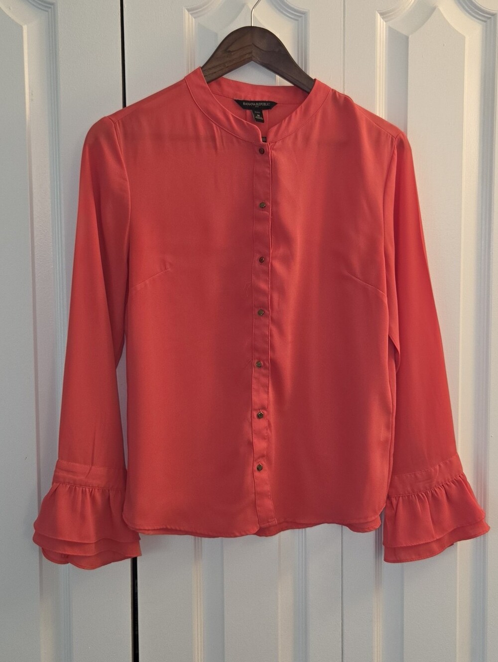Banana Republic Factory Ruffle Sleeve Blouse Coral Womens Size MP